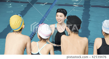 Swimming coach and children Swimming coach and children 42539476