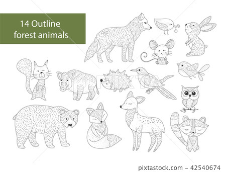 Big set of hand drawn forest illustraitions with color cartoon animals. Big set of hand drawn forest illustraitions with color cartoon animals. 42540674