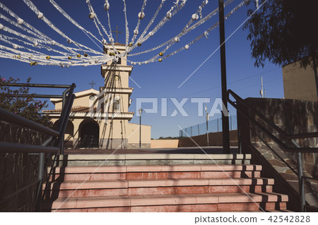 Paper line garlands decorated Catholic church  42542828