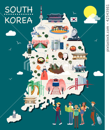 Map Of Korea Attractions Vector And Illustration. - Stock Illustration ...