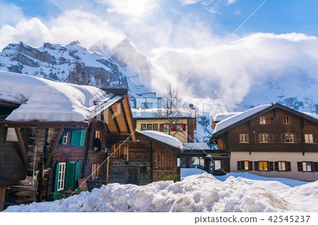 View of snowy Murren Village 42545237