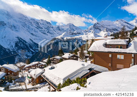 View of the house covered with snow at Murren  42545238