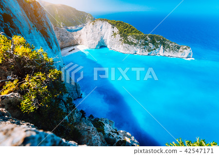Panorama of Navagio beach Shipwreck bay Zante from view point. Zakynthos Greece Panorama of Navagio beach Shipwreck bay Zante from view point. Zakynthos Greece 42547171