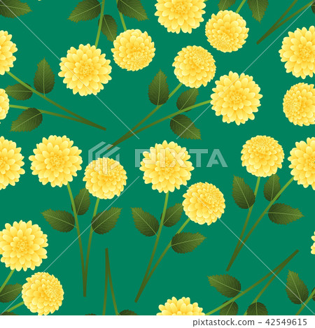Yellow Dahlia on Green Background - Stock Illustration [42549615] - PIXTA