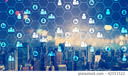 Human resources concept with aerial view of city skylines Human resources concept with aerial view of city skylines 42551522