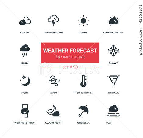 Weather forecast - flat design style icons set - Stock Illustration ...