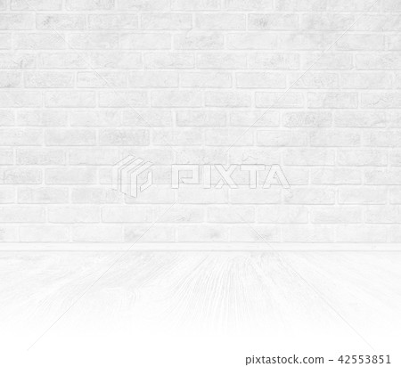 Interior room with white brick wall and white wooden floor Interior room with white brick wall and white wooden floor 42553851