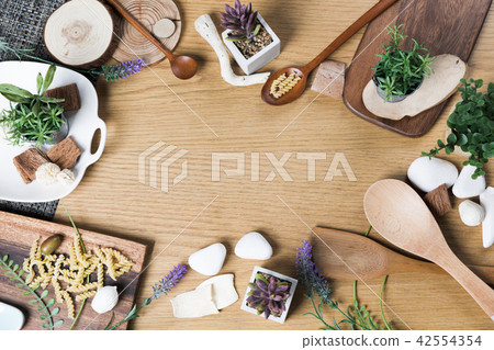 Baking or cooking background. Organic food, kitchenware. Top view with text space. Baking or cooking background. Organic food, kitchenware. Top view with text space. 42554354