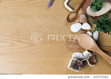 Baking or cooking background. Organic food, kitchenware. Top view with text space. 42554362