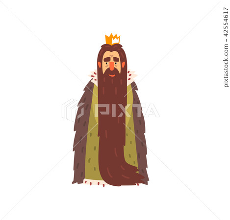 Majestic king character with long beard cartoon vector Illustration on a white background