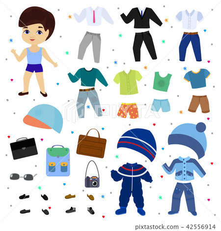 图库插图: paper doll vector boy dress up clothin