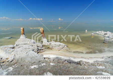 pillars with crystallized salt on Urmia Salt Lake 42559699