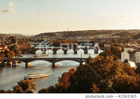 Prague skyline and bridge Prague skyline and bridge 42565365