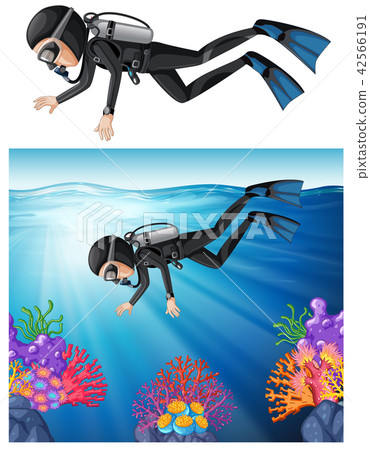 Scuba diver swimming in a reef Scuba diver swimming in a reef 42566191