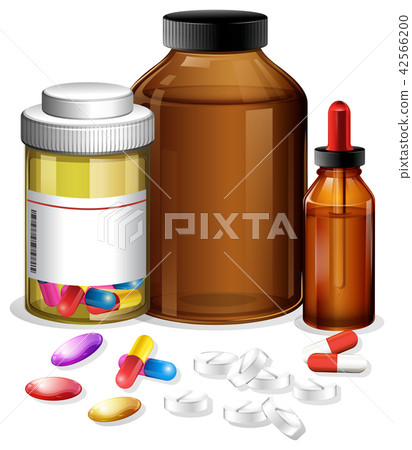 Set of different medical containers and pills Set of different medical containers and pills 42566200