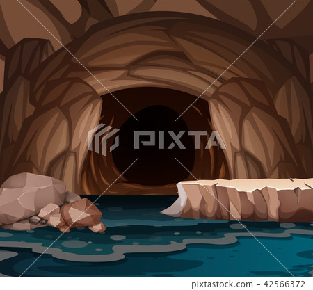 Underground cavern with lake 42566372
