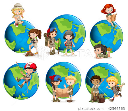 Set of children and globes Set of children and globes 42566563