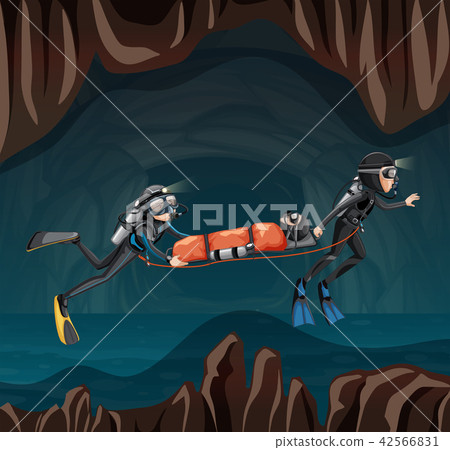 Rescue scene in undergound cave - Stock Illustration [42566831] - PIXTA