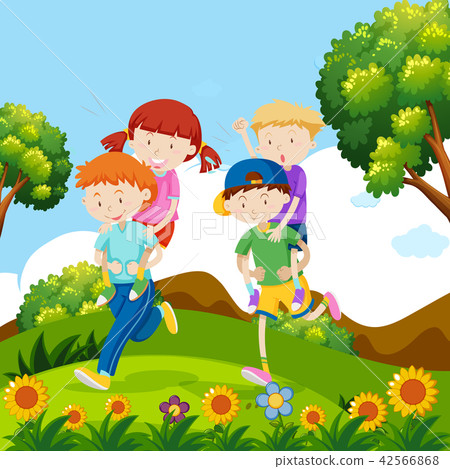 Children playing piggyback in nature Children playing piggyback in nature 42566868