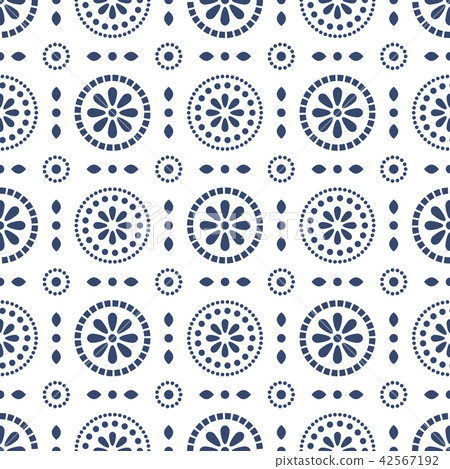 Floral blue cirles abstract seamless vector pattern. 42567192