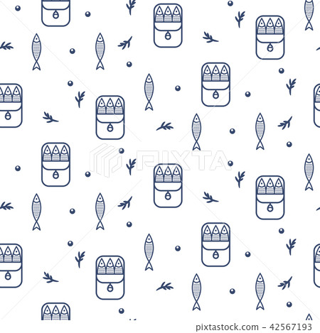 Canned sprats line icon seamless vector pattern. 42567193