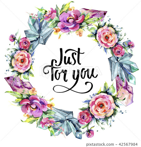 Watercolor bouquet pink peony flowes. Floral botanical flower. Frame border ornament square. Watercolor bouquet pink peony flowes. Floral botanical flower. Frame border ornament square. 42567984