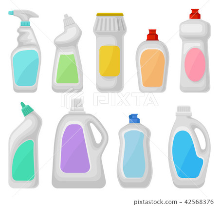Bottle of detergents set, household cleaning chemical product containers vector Illustrations on a Bottle of detergents set, household cleaning chemical product containers vector Illustrations on a 42568376