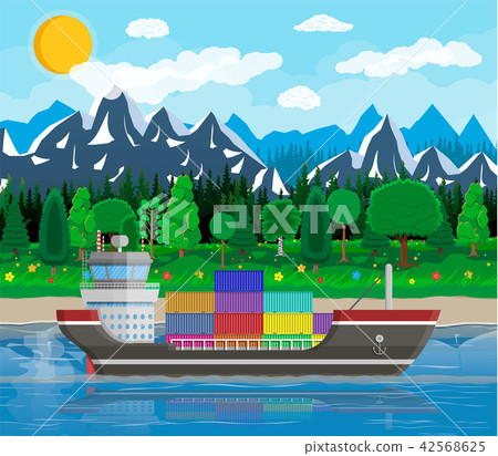 Cargo ship, containers, cityscape. Port logistics Cargo ship, containers, cityscape. Port logistics 42568625