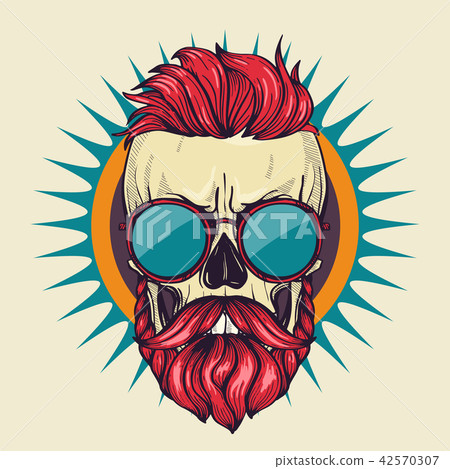 Color angry skull with hairstyle Color angry skull with hairstyle 42570307
