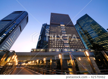 東京汐留集團的城市景觀摩天大樓（夜景） 42570482