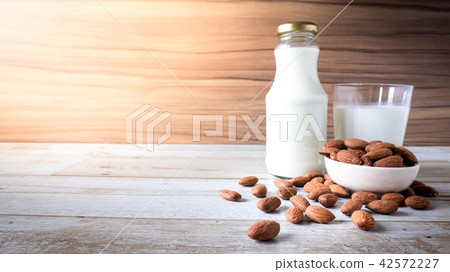 Almond Milk on table with copy space Almond Milk on table with copy space 42572227