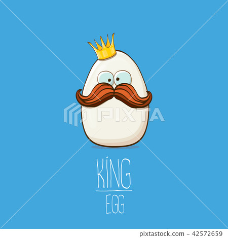 white egg king with crown characters isolated on blue background. My name is egg vector concept 42572659