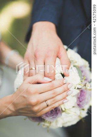 Wedding couple bride and groom holding hands 42575099