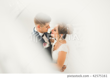 Sensual portrait of a young wedding couple. Outdoor Sensual portrait of a young wedding couple. Outdoor 42575161