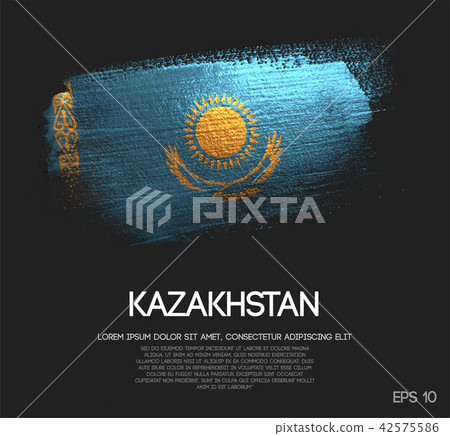 Kazakhstan Flag Made of Glitter Brush Paint 42575586