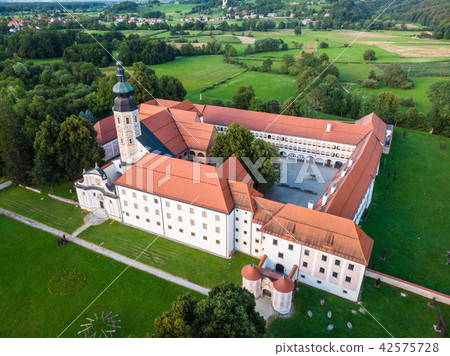 Aerial view of Cistercian monastery Kostanjevica na Krki, homely appointed as Castle Kostanjevica 42575728
