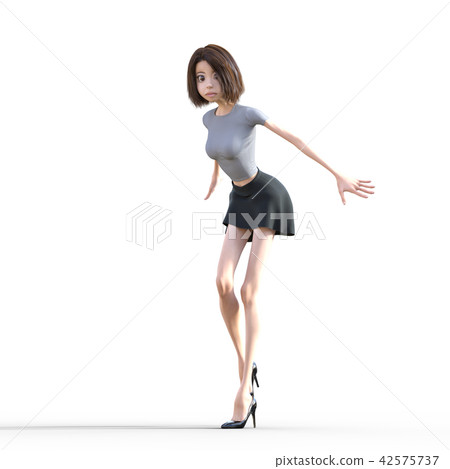 畸形人物年輕女士perming3DCG插圖素材 42575737