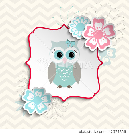 Cute owl in shabby chic style, illustration 42575836