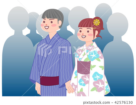 A couple of yukata walking in the crowd A couple of yukata walking in the crowd 42576130