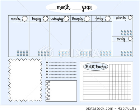 Empty weekly planner with water level tracker blue 42576192