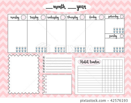 Empty weekly planner with water level tracker pink Empty weekly planner with water level tracker pink 42576193