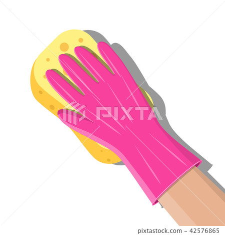Hand in gloves with sponge wash wall 42576865