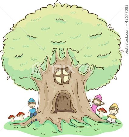 Stickman Kids Dwarves Tree House Illustration 42577082