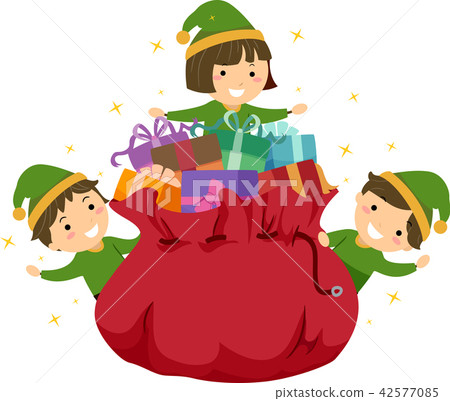 Stickman Kids Elf Gift Bag Illustration 42577085