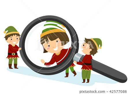 Stickman Kids Elf Magnifying Glass Illustration Stickman Kids Elf Magnifying Glass Illustration 42577086
