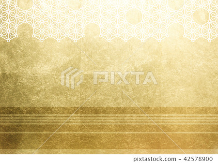 Hemp leaf rounded line foil gold white image (background material) 42578900