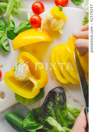Process of making vegetarian salad Process of making vegetarian salad 42579247