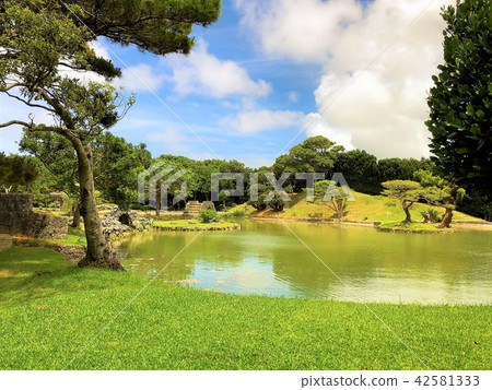 A garden with a pond 42581333