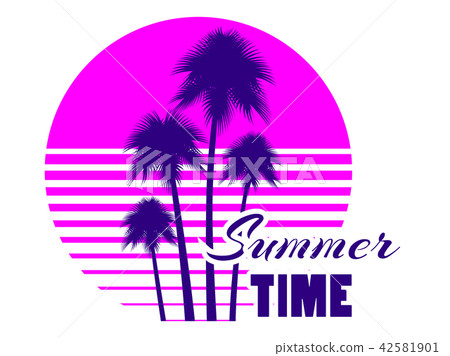 Summer time retro futuristic landscape with palm 42581901