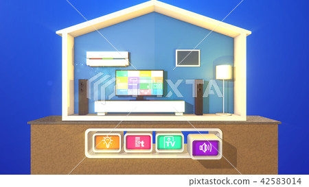 Smart house and three pressed icons Smart house and three pressed icons 42583014